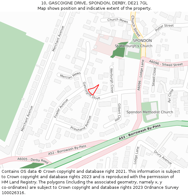 10, GASCOIGNE DRIVE, SPONDON, DERBY, DE21 7GL: Location map and indicative extent of plot