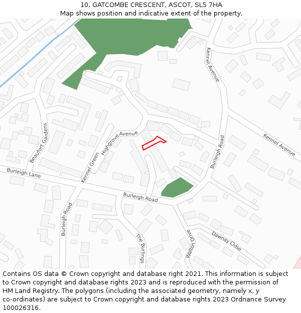 10, GATCOMBE CRESCENT, ASCOT, SL5 7HA: Location map and indicative extent of plot