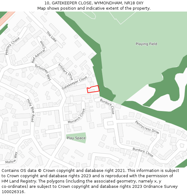 10, GATEKEEPER CLOSE, WYMONDHAM, NR18 0XY: Location map and indicative extent of plot