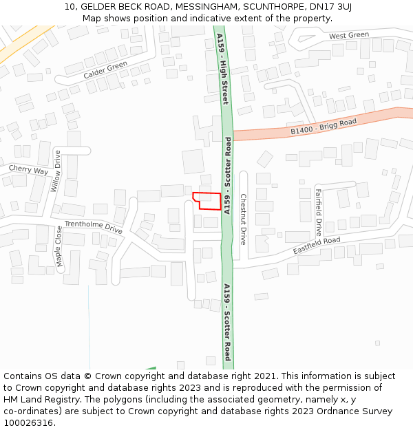 10, GELDER BECK ROAD, MESSINGHAM, SCUNTHORPE, DN17 3UJ: Location map and indicative extent of plot