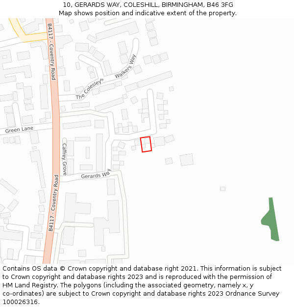 10, GERARDS WAY, COLESHILL, BIRMINGHAM, B46 3FG: Location map and indicative extent of plot