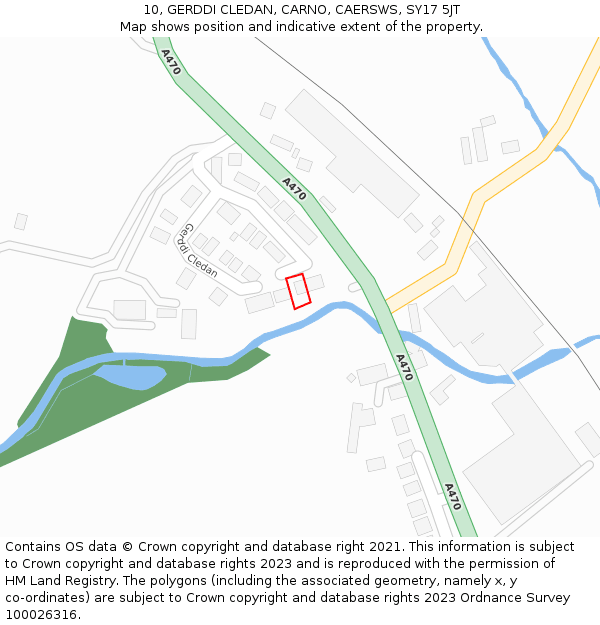 10, GERDDI CLEDAN, CARNO, CAERSWS, SY17 5JT: Location map and indicative extent of plot