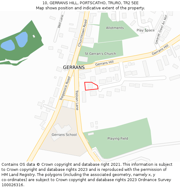 10, GERRANS HILL, PORTSCATHO, TRURO, TR2 5EE: Location map and indicative extent of plot