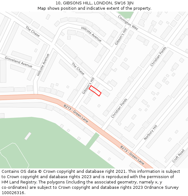 10, GIBSONS HILL, LONDON, SW16 3JN: Location map and indicative extent of plot