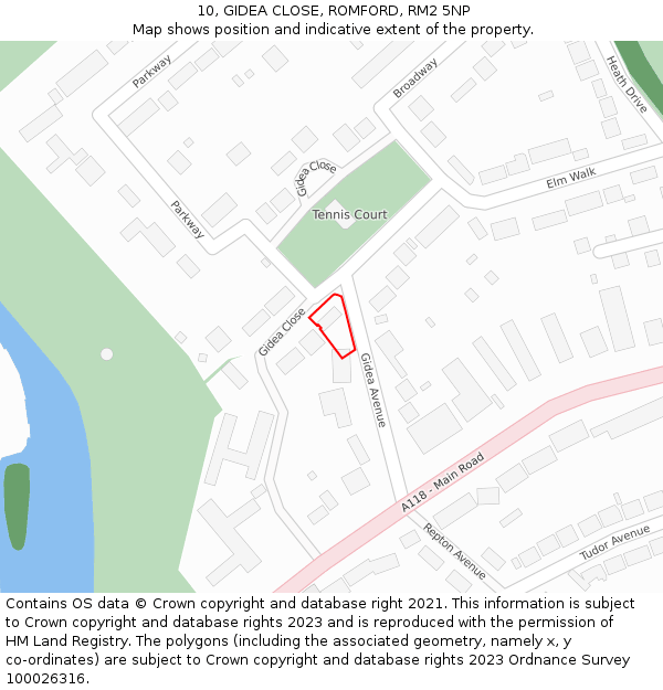 10, GIDEA CLOSE, ROMFORD, RM2 5NP: Location map and indicative extent of plot