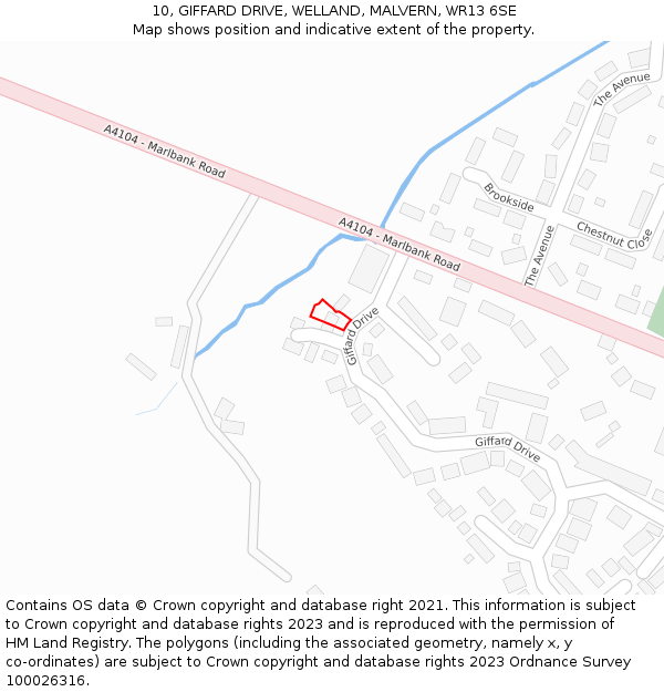 10, GIFFARD DRIVE, WELLAND, MALVERN, WR13 6SE: Location map and indicative extent of plot