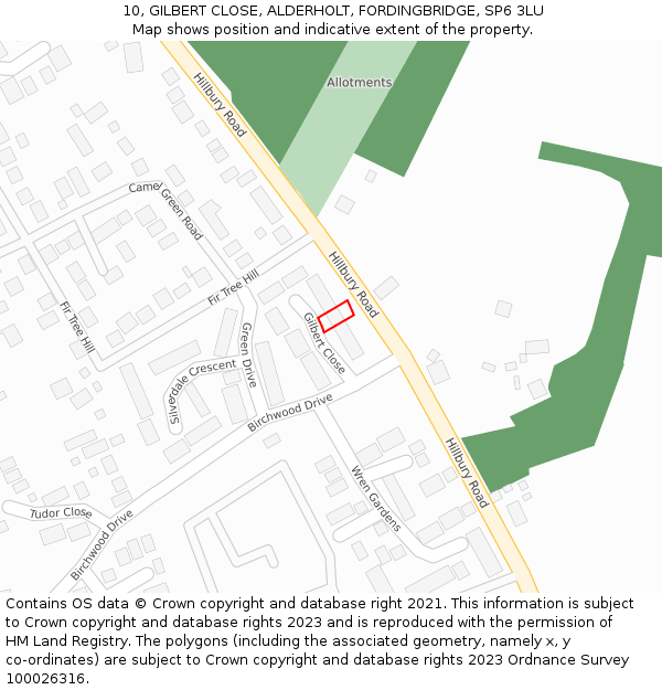 10, GILBERT CLOSE, ALDERHOLT, FORDINGBRIDGE, SP6 3LU: Location map and indicative extent of plot