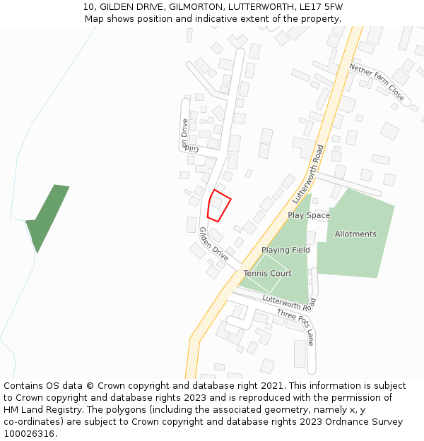 10, GILDEN DRIVE, GILMORTON, LUTTERWORTH, LE17 5FW: Location map and indicative extent of plot