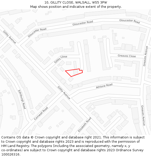 10, GILLITY CLOSE, WALSALL, WS5 3PW: Location map and indicative extent of plot