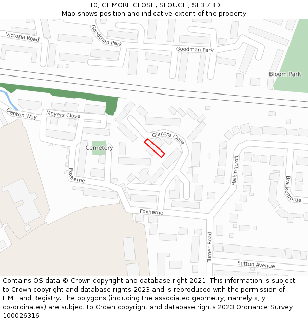 10, GILMORE CLOSE, SLOUGH, SL3 7BD: Location map and indicative extent of plot