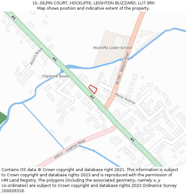10, GILPIN COURT, HOCKLIFFE, LEIGHTON BUZZARD, LU7 9RX: Location map and indicative extent of plot