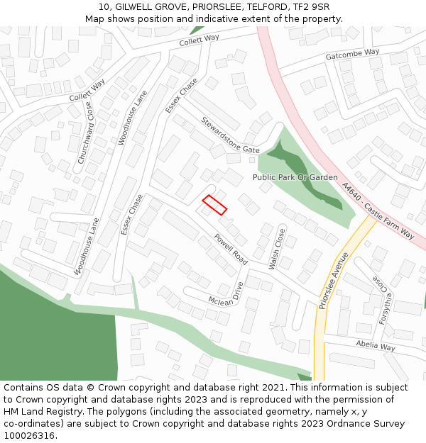 10, GILWELL GROVE, PRIORSLEE, TELFORD, TF2 9SR: Location map and indicative extent of plot