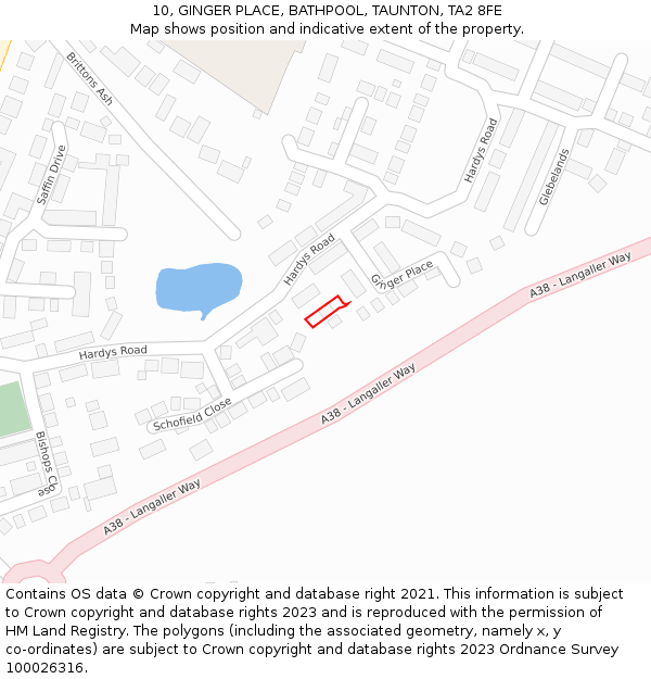 10, GINGER PLACE, BATHPOOL, TAUNTON, TA2 8FE: Location map and indicative extent of plot