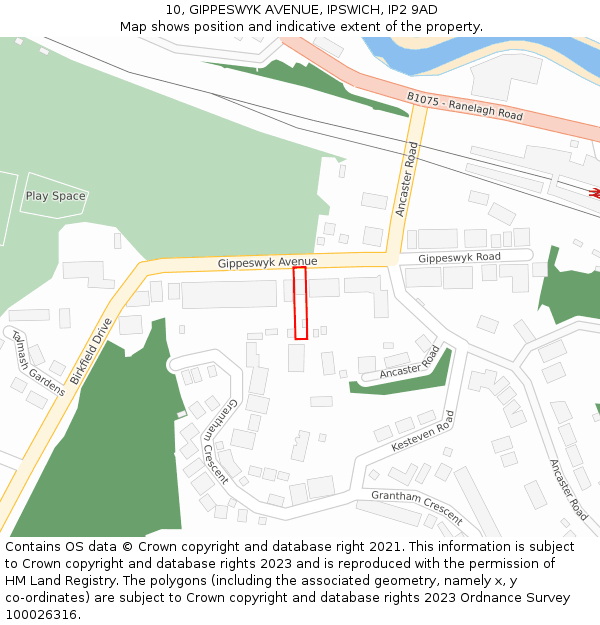 10, GIPPESWYK AVENUE, IPSWICH, IP2 9AD: Location map and indicative extent of plot