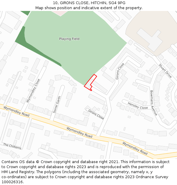 10, GIRONS CLOSE, HITCHIN, SG4 9PG: Location map and indicative extent of plot