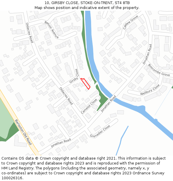 10, GIRSBY CLOSE, STOKE-ON-TRENT, ST4 8TB: Location map and indicative extent of plot