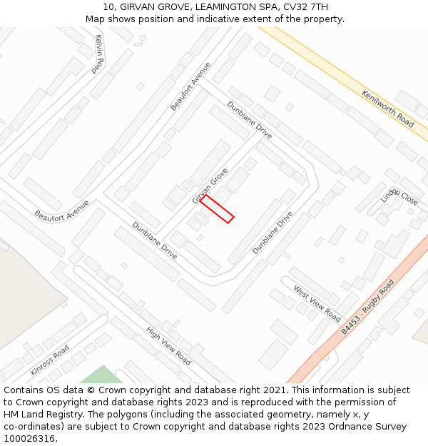 10, GIRVAN GROVE, LEAMINGTON SPA, CV32 7TH: Location map and indicative extent of plot