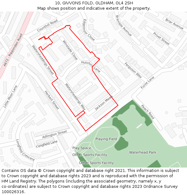 10, GIVVONS FOLD, OLDHAM, OL4 2SH: Location map and indicative extent of plot