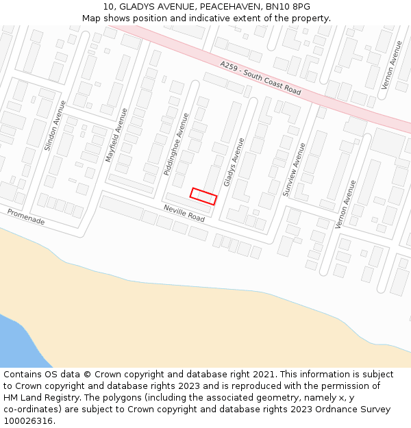 10, GLADYS AVENUE, PEACEHAVEN, BN10 8PG: Location map and indicative extent of plot