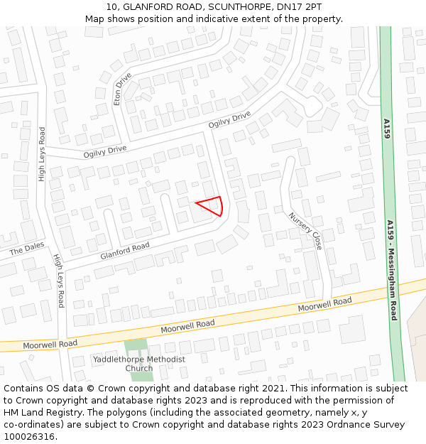 10, GLANFORD ROAD, SCUNTHORPE, DN17 2PT: Location map and indicative extent of plot