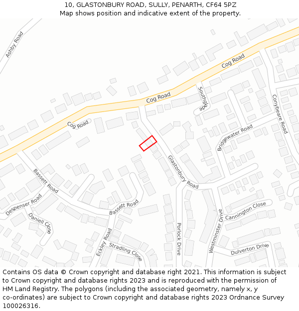 10, GLASTONBURY ROAD, SULLY, PENARTH, CF64 5PZ: Location map and indicative extent of plot