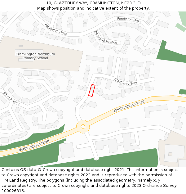 10, GLAZEBURY WAY, CRAMLINGTON, NE23 3LD: Location map and indicative extent of plot