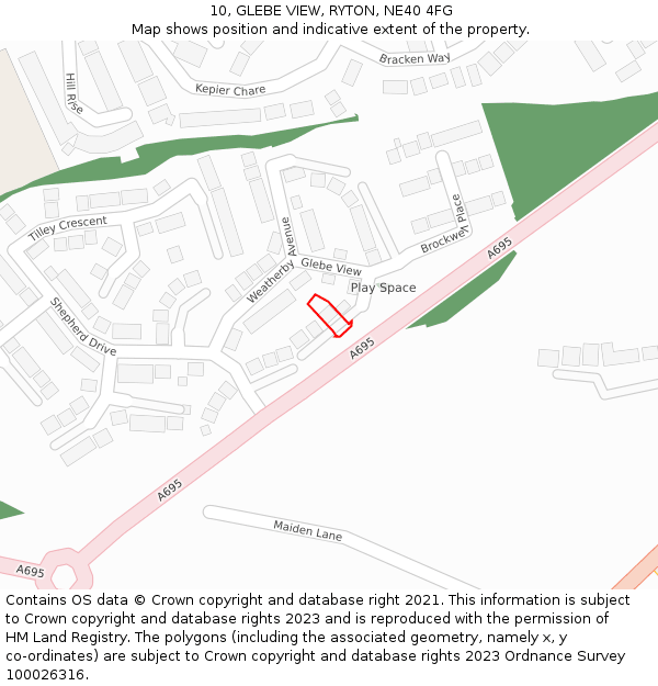 10, GLEBE VIEW, RYTON, NE40 4FG: Location map and indicative extent of plot