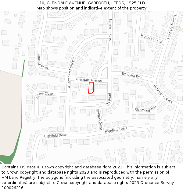 10, GLENDALE AVENUE, GARFORTH, LEEDS, LS25 1LB: Location map and indicative extent of plot