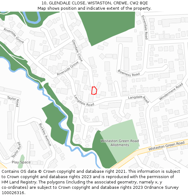 10, GLENDALE CLOSE, WISTASTON, CREWE, CW2 8QE: Location map and indicative extent of plot