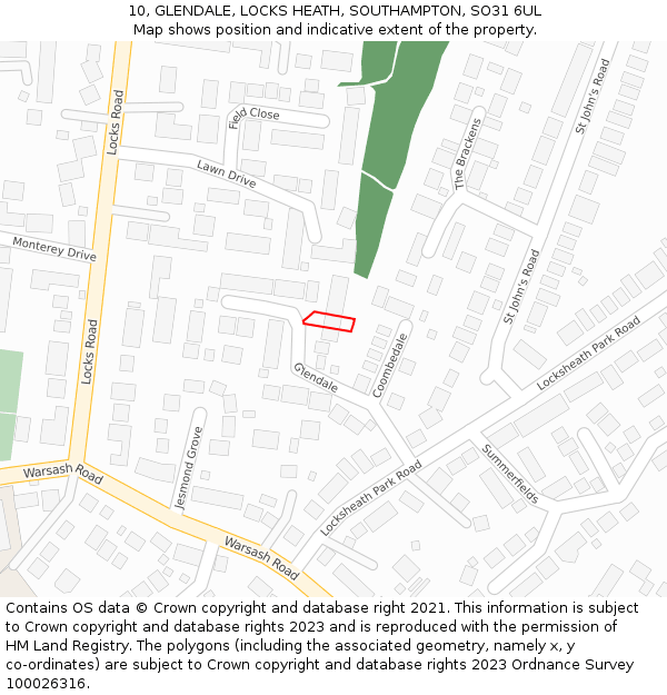 10, GLENDALE, LOCKS HEATH, SOUTHAMPTON, SO31 6UL: Location map and indicative extent of plot