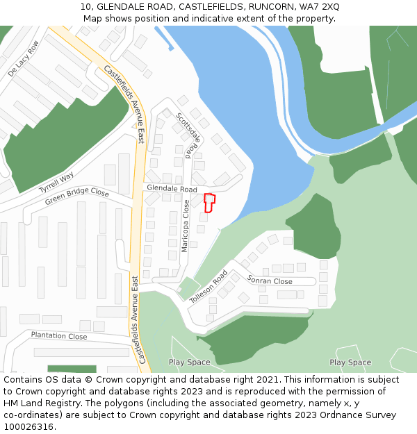 10, GLENDALE ROAD, CASTLEFIELDS, RUNCORN, WA7 2XQ: Location map and indicative extent of plot