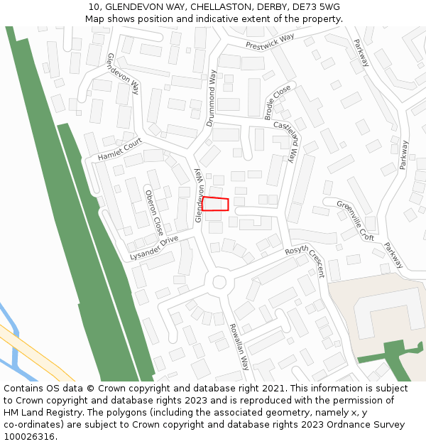 10, GLENDEVON WAY, CHELLASTON, DERBY, DE73 5WG: Location map and indicative extent of plot