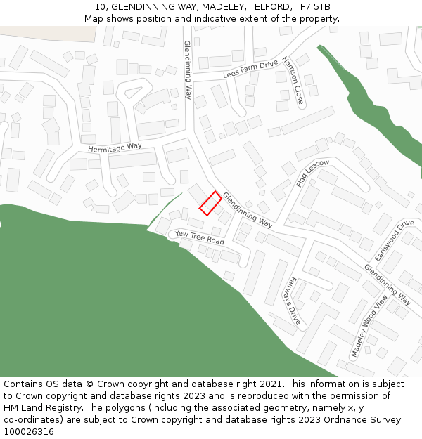 10, GLENDINNING WAY, MADELEY, TELFORD, TF7 5TB: Location map and indicative extent of plot