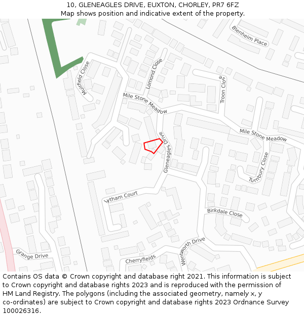 10, GLENEAGLES DRIVE, EUXTON, CHORLEY, PR7 6FZ: Location map and indicative extent of plot