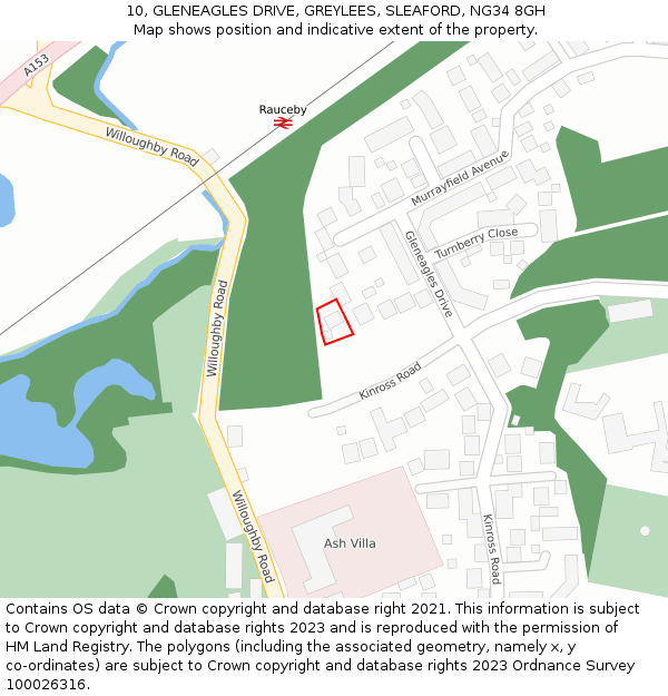 10, GLENEAGLES DRIVE, GREYLEES, SLEAFORD, NG34 8GH: Location map and indicative extent of plot