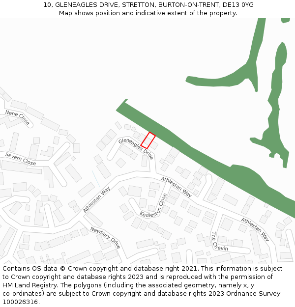 10, GLENEAGLES DRIVE, STRETTON, BURTON-ON-TRENT, DE13 0YG: Location map and indicative extent of plot