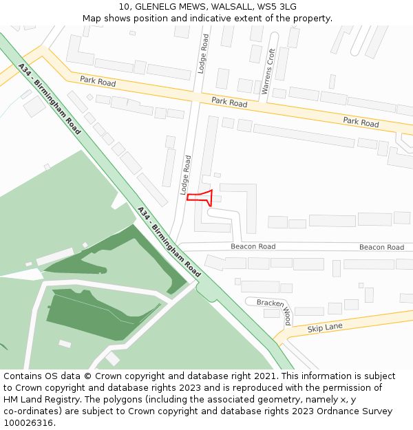 10, GLENELG MEWS, WALSALL, WS5 3LG: Location map and indicative extent of plot