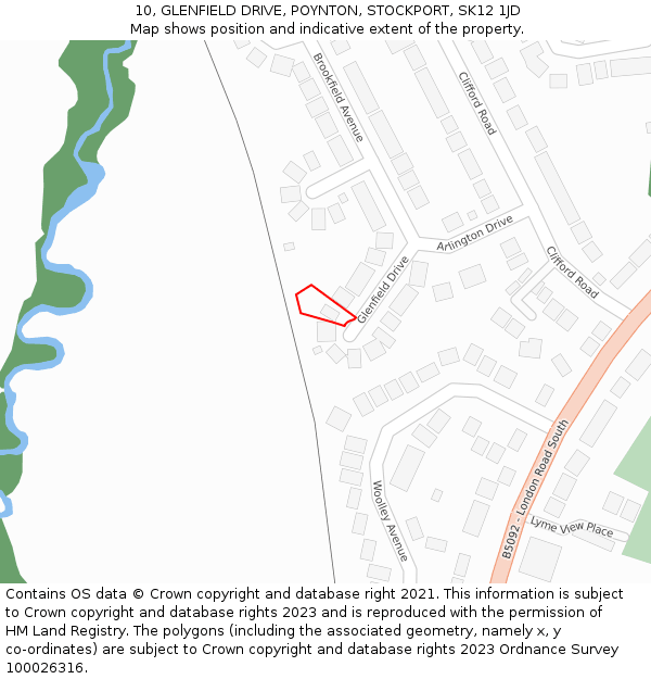 10, GLENFIELD DRIVE, POYNTON, STOCKPORT, SK12 1JD: Location map and indicative extent of plot