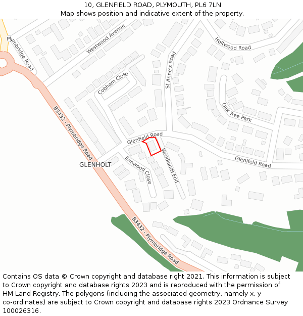 10, GLENFIELD ROAD, PLYMOUTH, PL6 7LN: Location map and indicative extent of plot