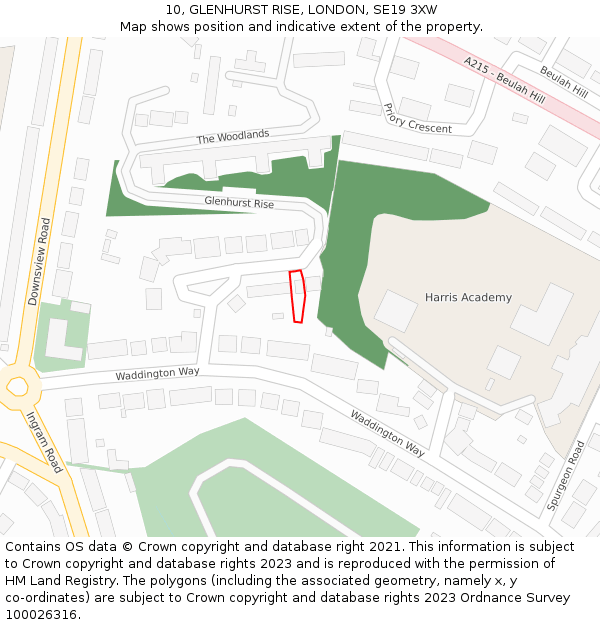 10, GLENHURST RISE, LONDON, SE19 3XW: Location map and indicative extent of plot