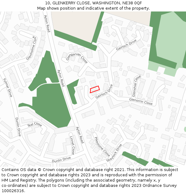 10, GLENKERRY CLOSE, WASHINGTON, NE38 0QF: Location map and indicative extent of plot