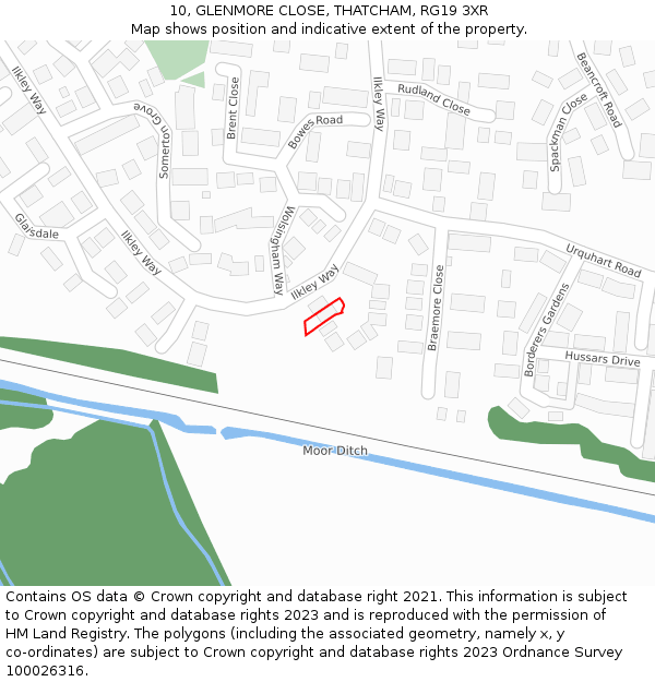 10, GLENMORE CLOSE, THATCHAM, RG19 3XR: Location map and indicative extent of plot
