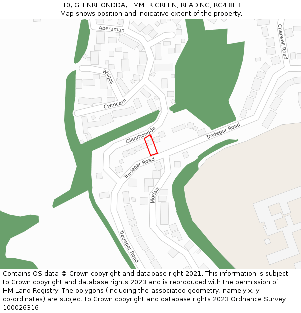10, GLENRHONDDA, EMMER GREEN, READING, RG4 8LB: Location map and indicative extent of plot