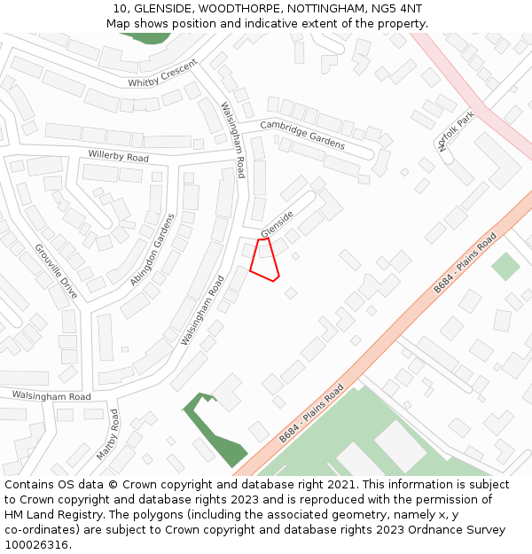 10, GLENSIDE, WOODTHORPE, NOTTINGHAM, NG5 4NT: Location map and indicative extent of plot