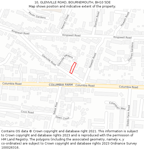 10, GLENVILLE ROAD, BOURNEMOUTH, BH10 5DE: Location map and indicative extent of plot