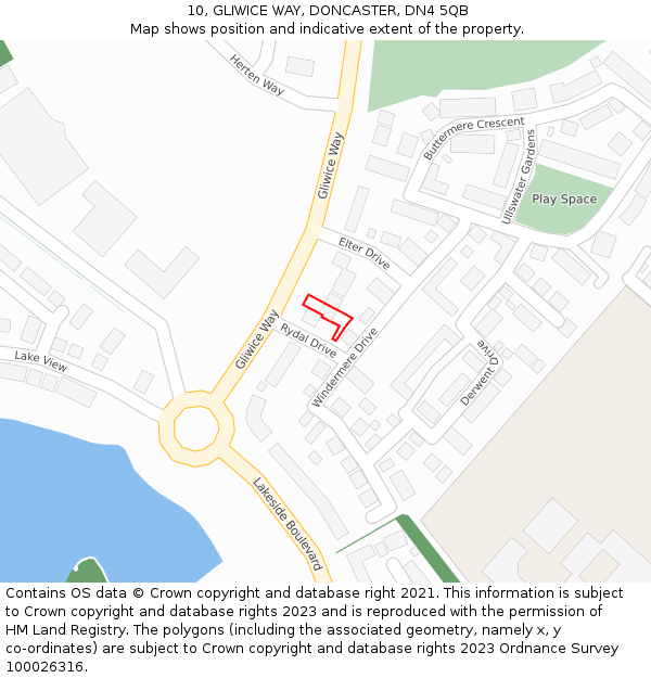 10, GLIWICE WAY, DONCASTER, DN4 5QB: Location map and indicative extent of plot