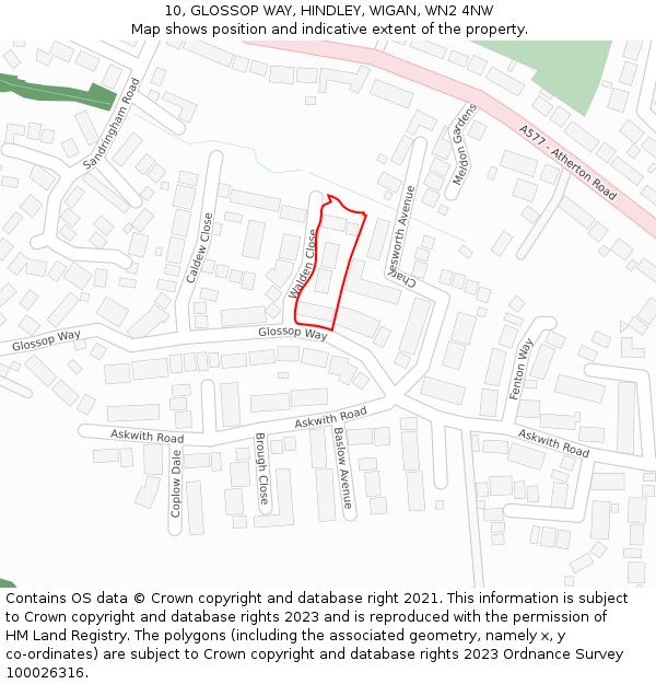 10, GLOSSOP WAY, HINDLEY, WIGAN, WN2 4NW: Location map and indicative extent of plot