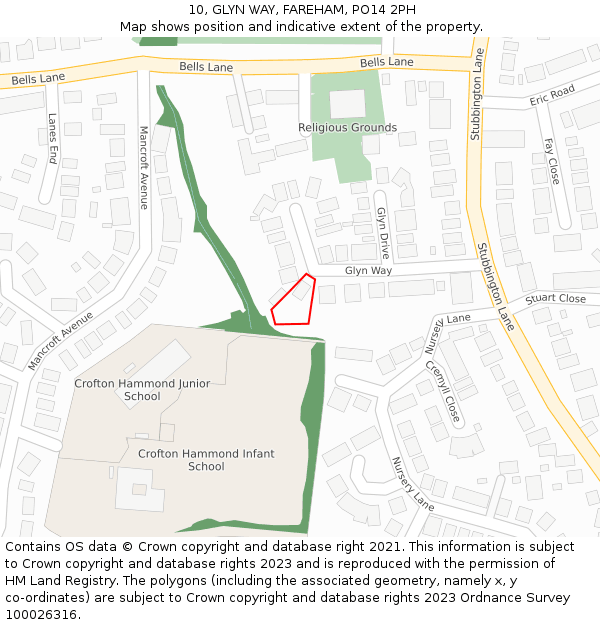 10, GLYN WAY, FAREHAM, PO14 2PH: Location map and indicative extent of plot