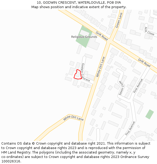 10, GODWIN CRESCENT, WATERLOOVILLE, PO8 0YA: Location map and indicative extent of plot