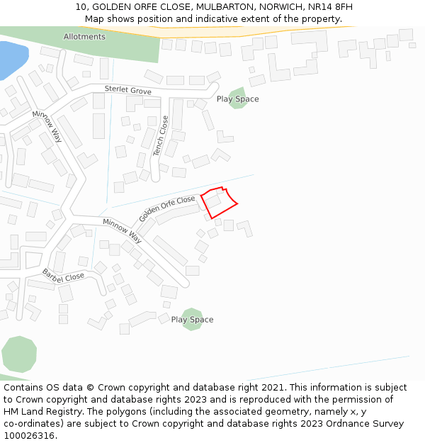 10, GOLDEN ORFE CLOSE, MULBARTON, NORWICH, NR14 8FH: Location map and indicative extent of plot
